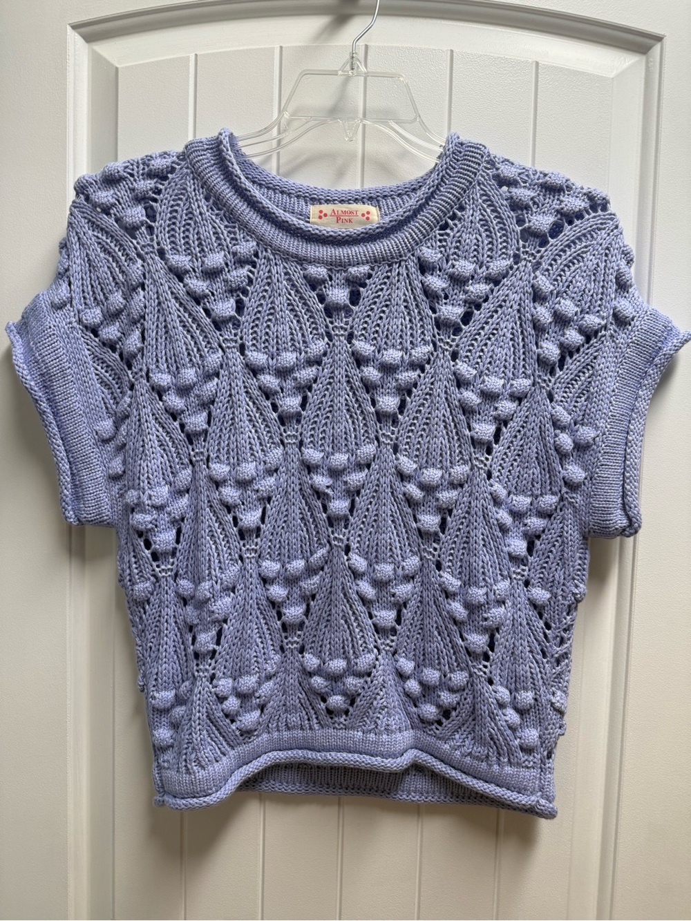 Almost Pink lavender crochet knit sweater 3D polka dot texture size small nwot